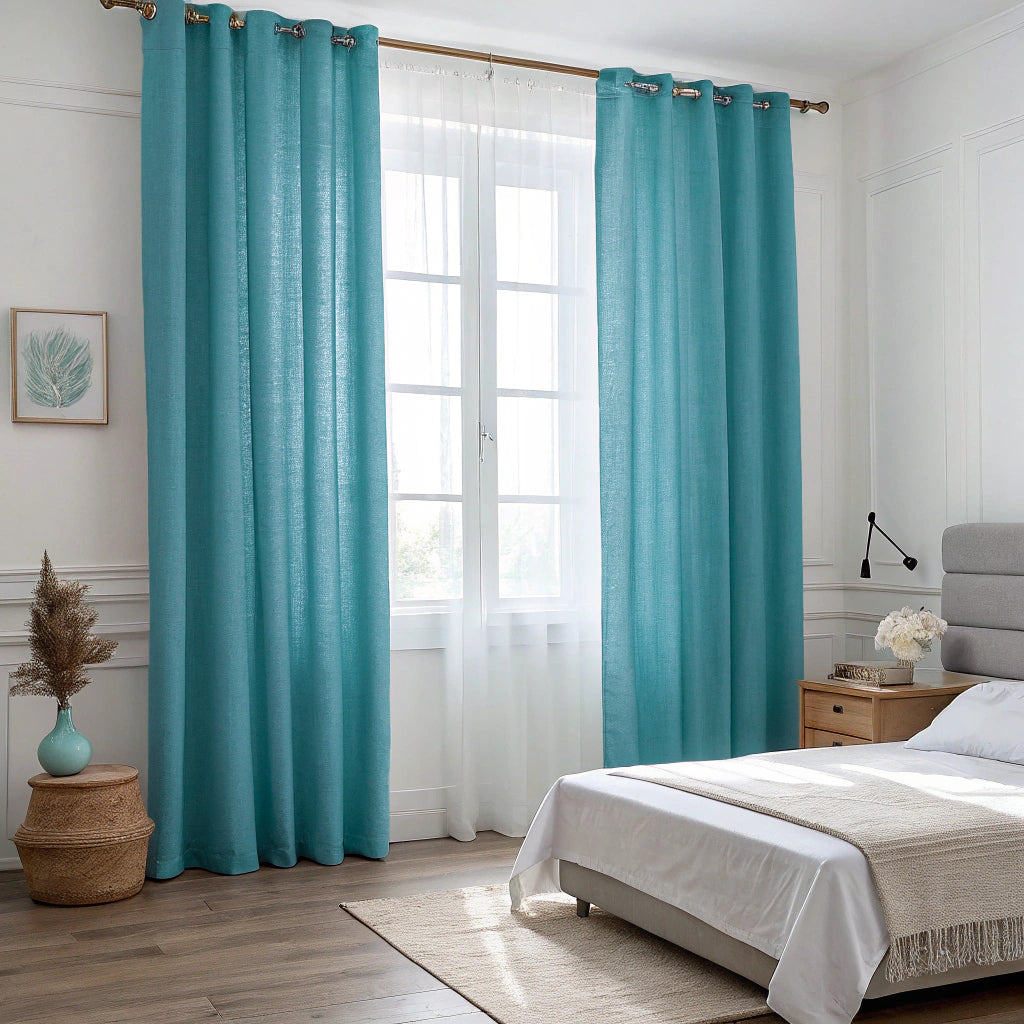 Aqua Blue Linen Curtains