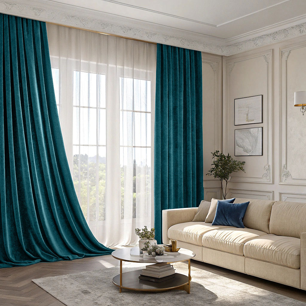 Deep Sea Green Velvet Curtains