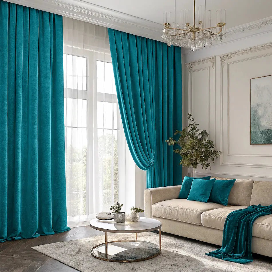 Deep Sea Green Velvet Curtains