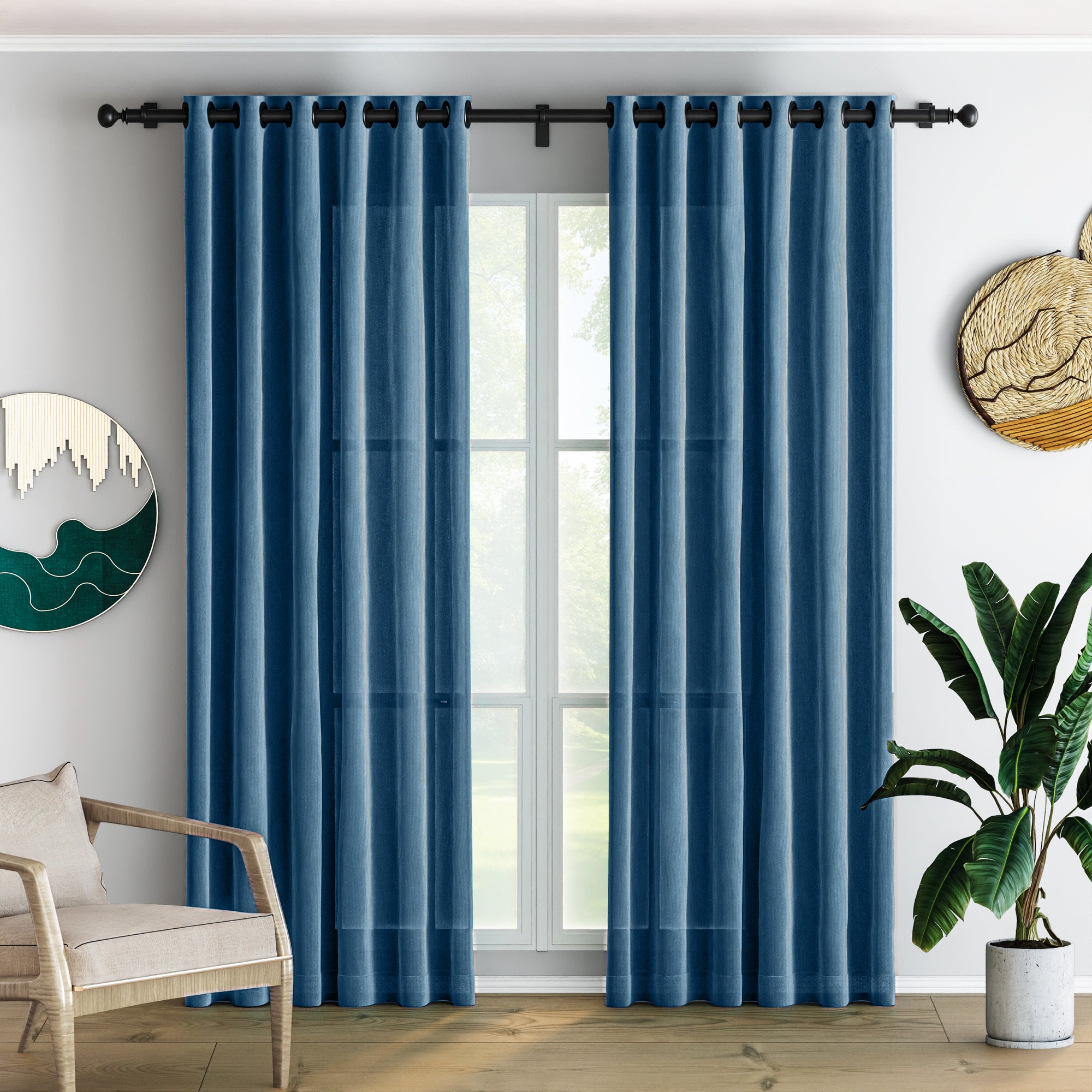 Horizon Blue Velvet Curtains