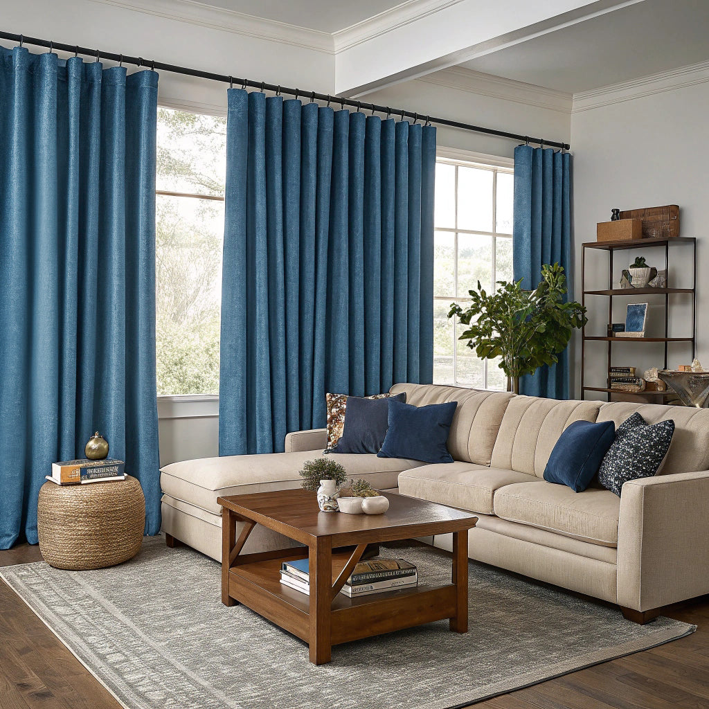 Horizon Blue Velvet Curtains
