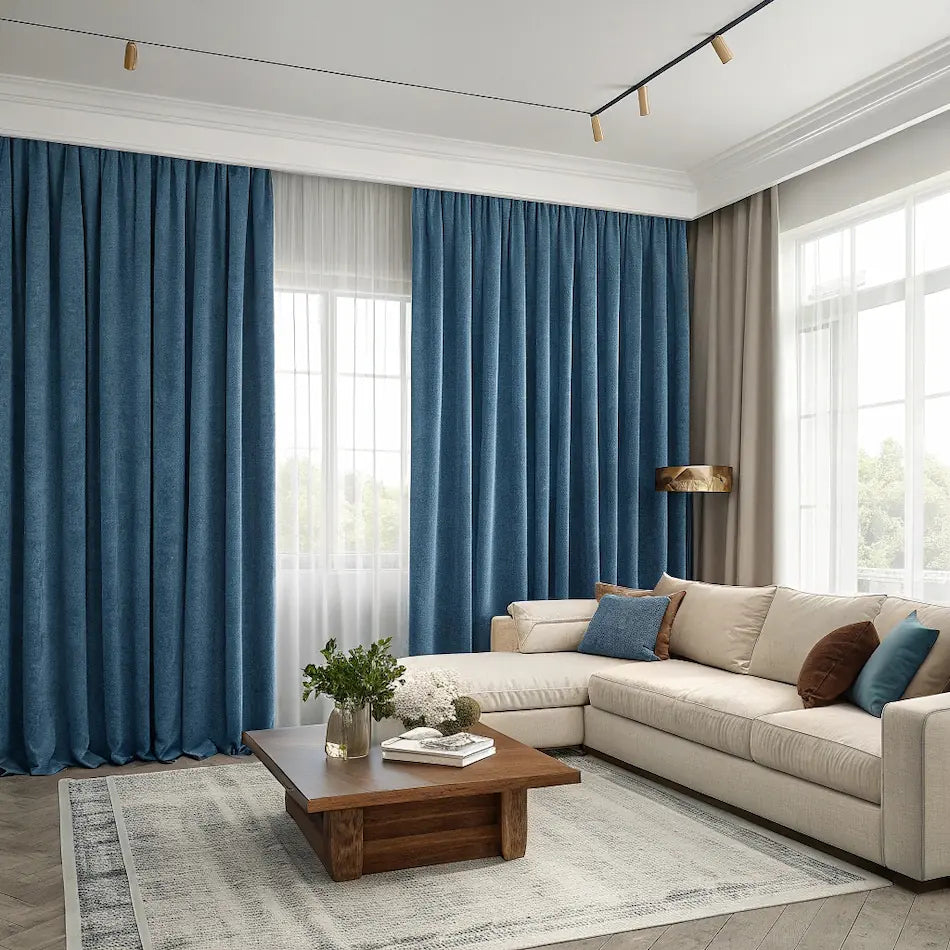 Horizon Blue Velvet Curtains