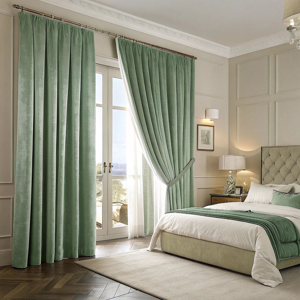 Grayish Green Velvet Curtains