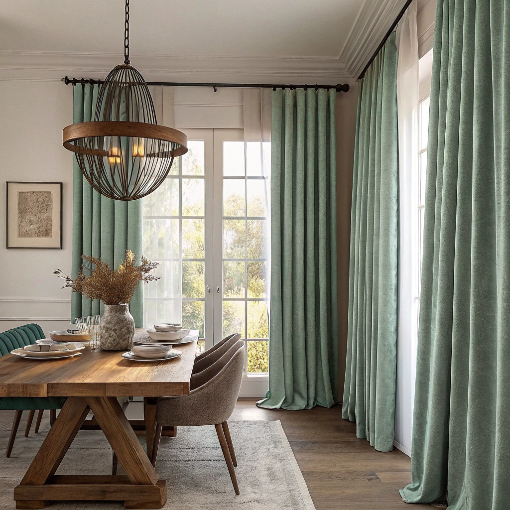 Grayish Green Velvet Curtains