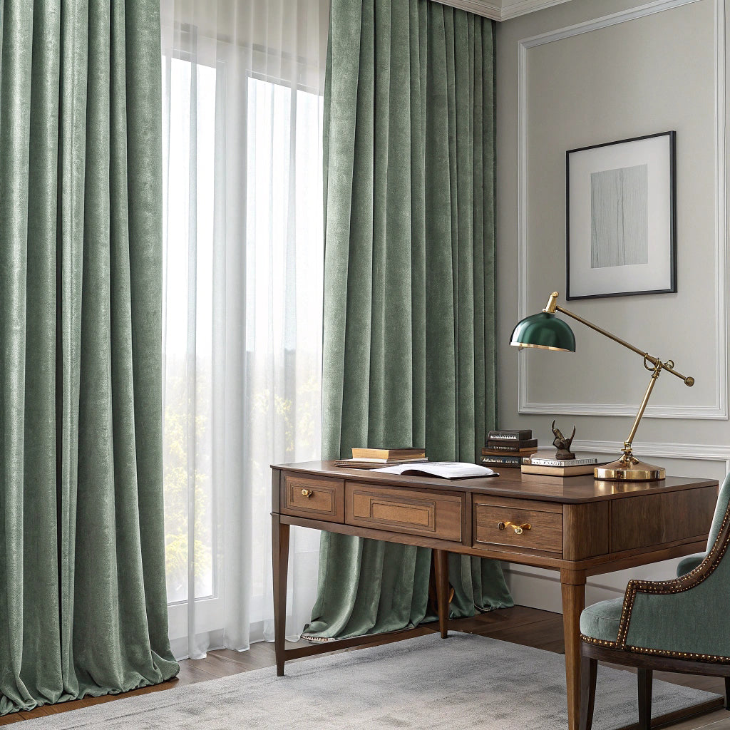 Grayish Green Velvet Curtains
