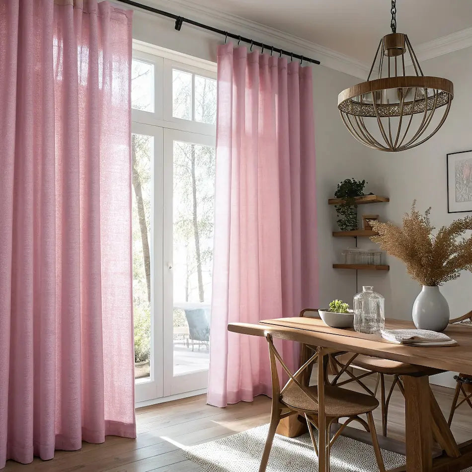 Pink Flare Linen Curtains last image