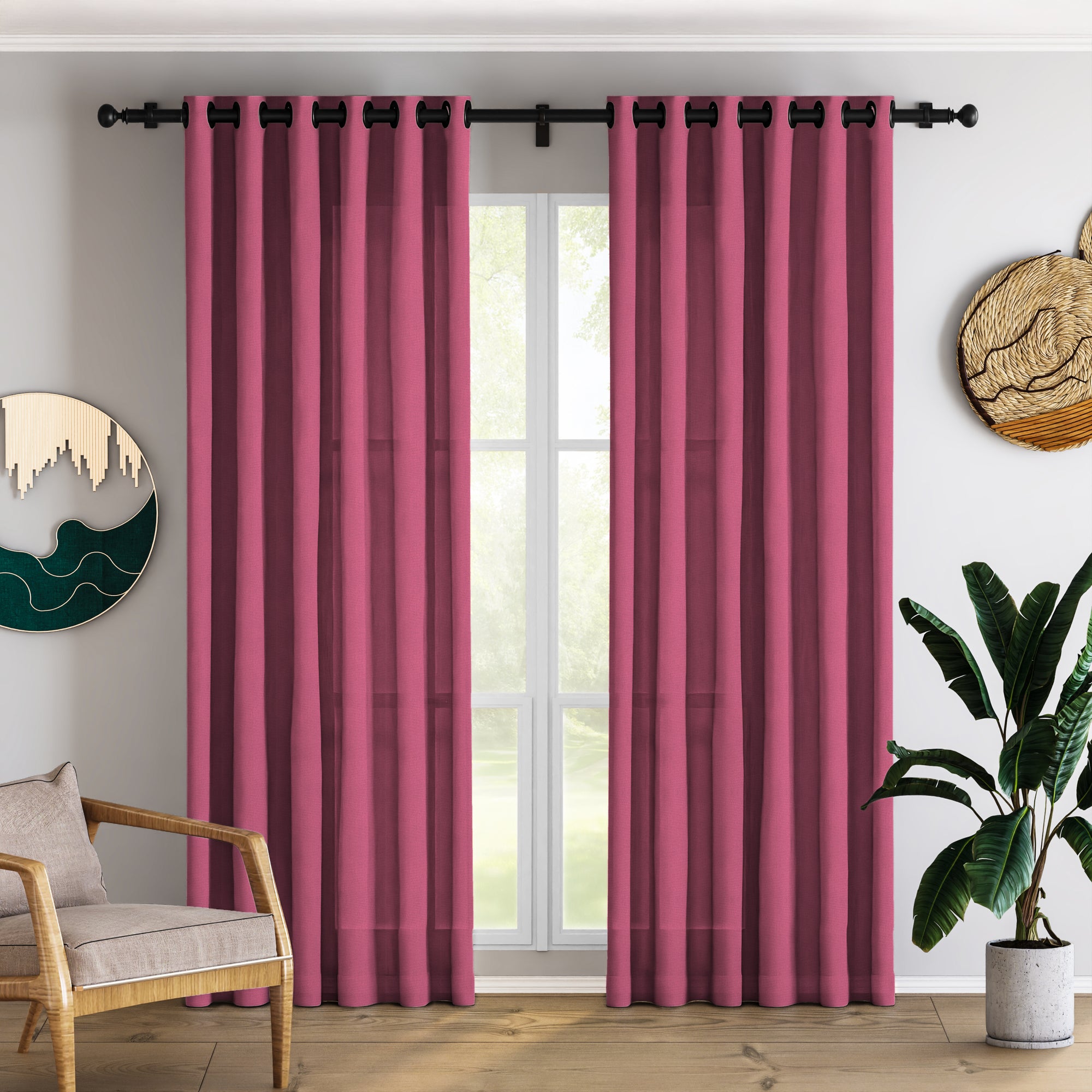 Raspberry Rose Linen Curtains
