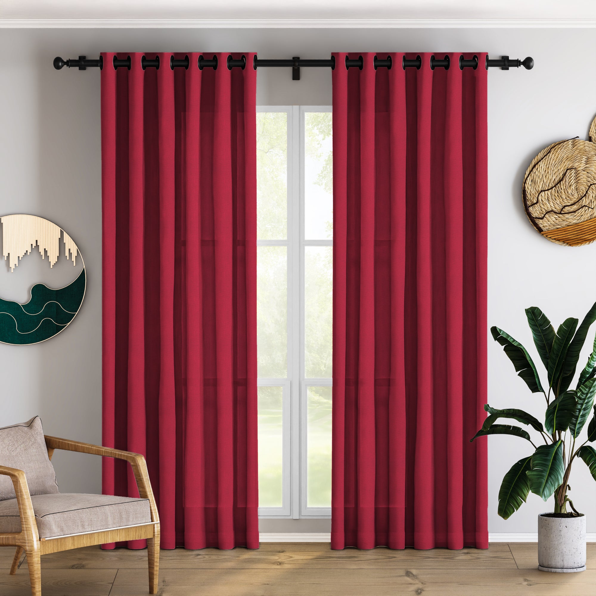 Wine Red Linen Curtains