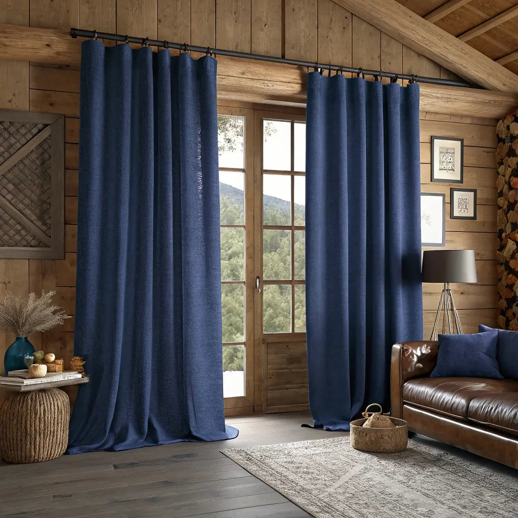 Dark Blue Grey Linen Curtains