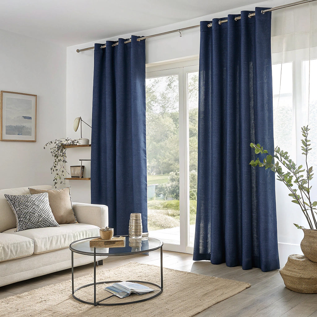 Dark Blue Grey Linen Curtains