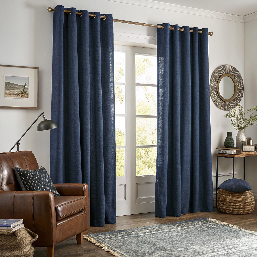 Dark Blue Grey Linen Curtains